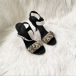 Elie Tahari Black White Snakeskin Heel Sandals 6.5